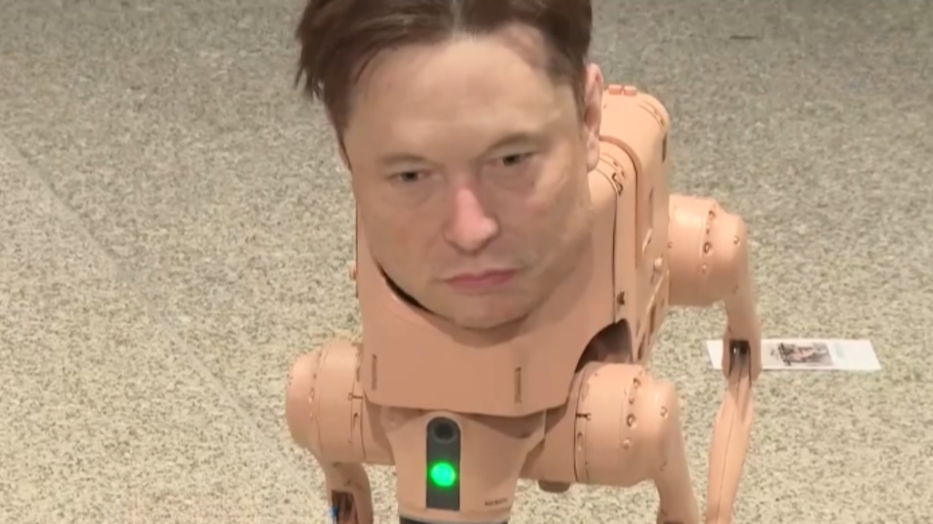 Elon Musk, Mark Zuckerberg e Jeff Bezos viram cães-robôs e ‘defecam’ imagens em museu